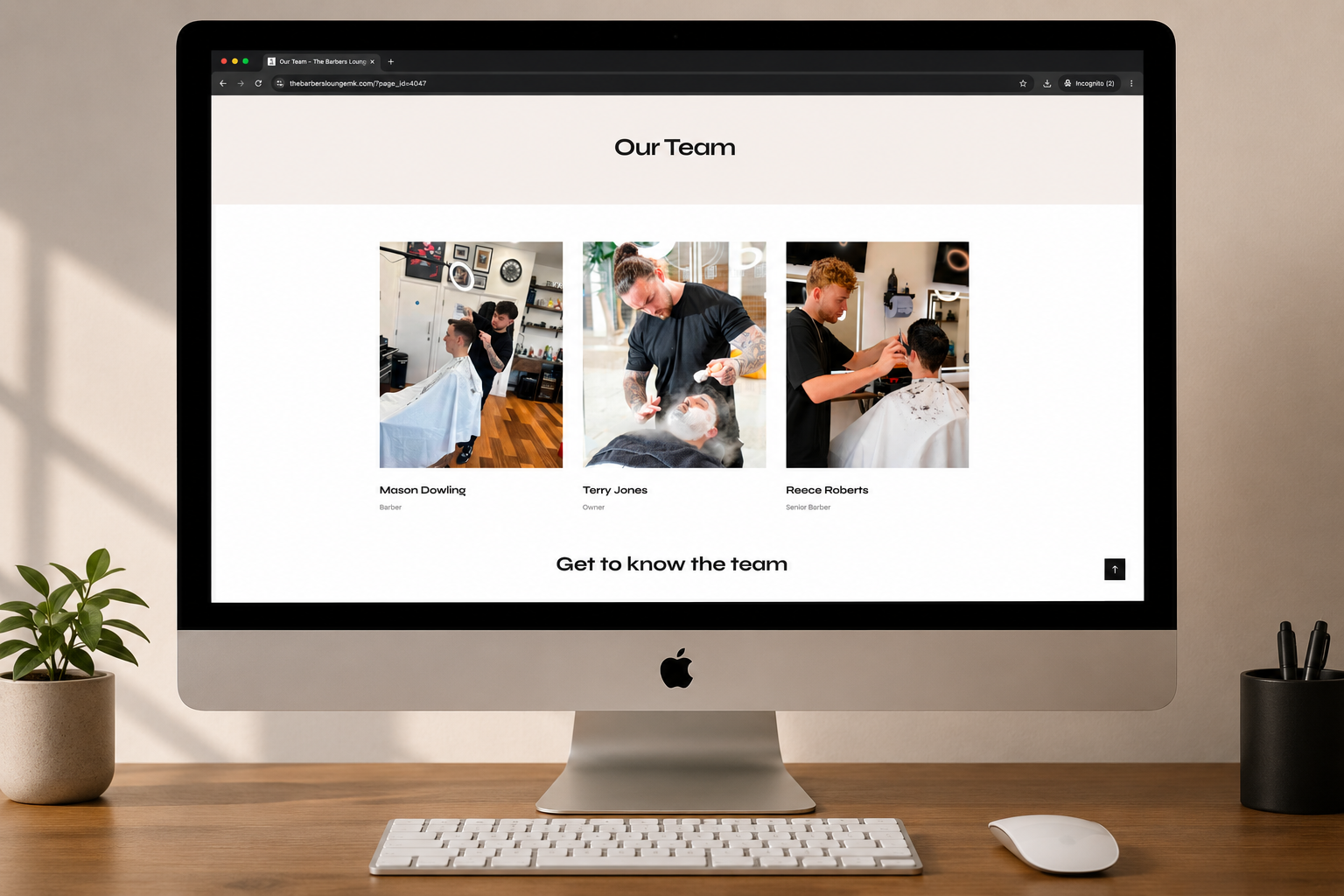 The Barbers Lounge meet the team page design by AMB360