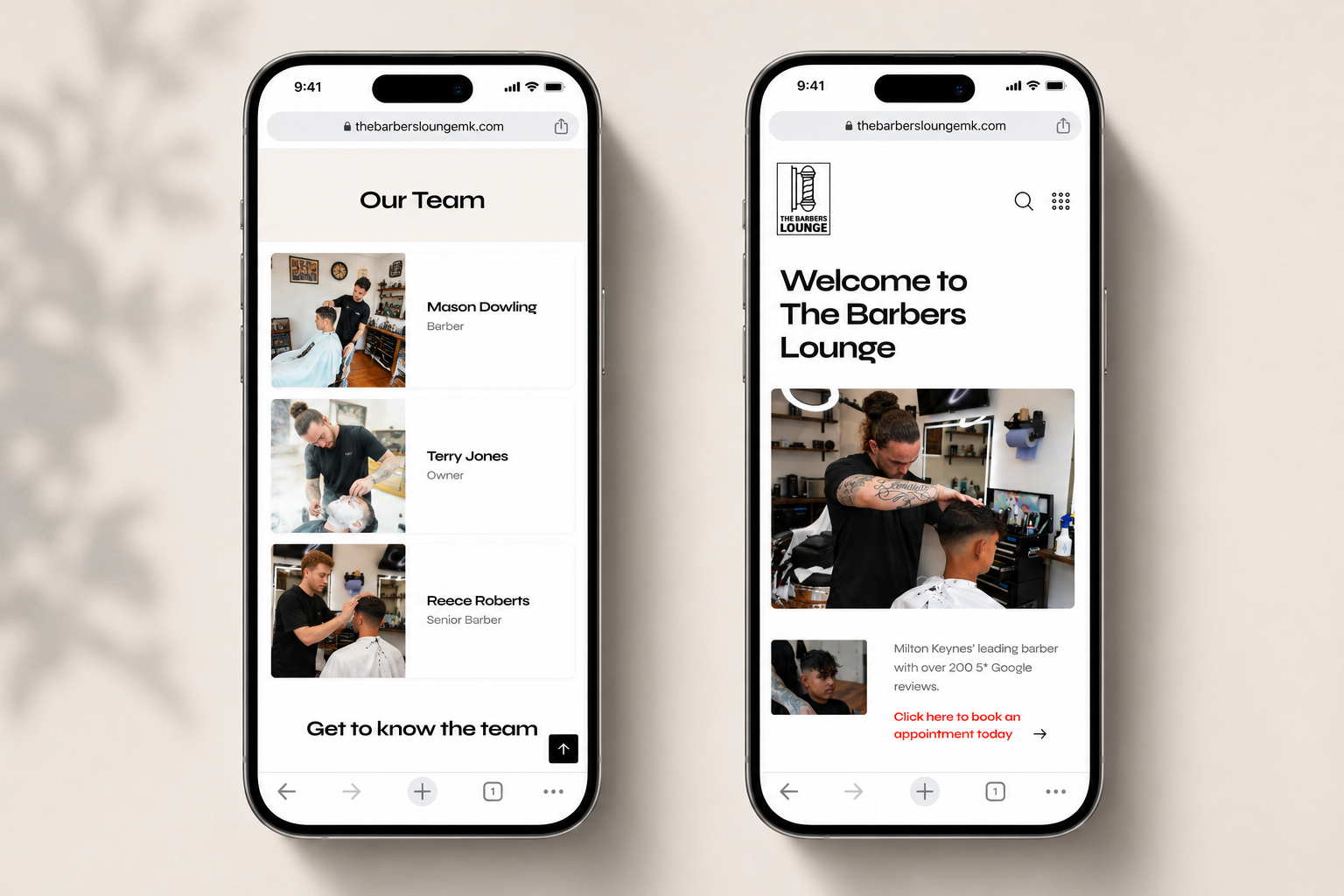 The Barbers Lounge mobile website experience by AMB360