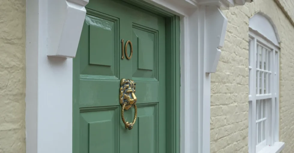 Frontdoor of english mansion in london great brittain in summer